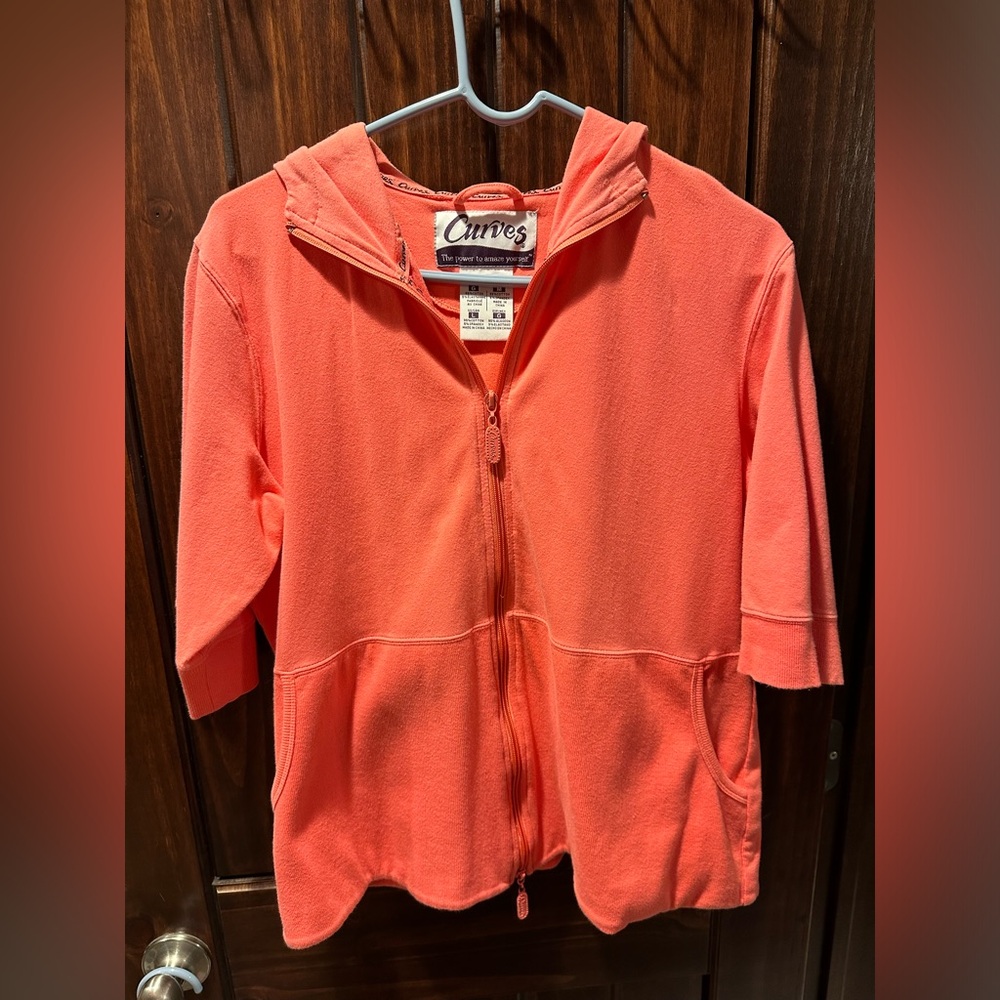 Curves Coral Zip-Up Workout Hoodie